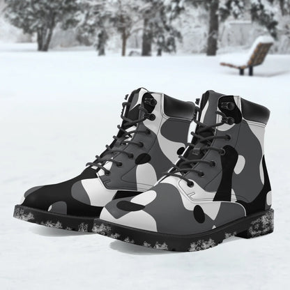 schwarz-weiss-camouflage-leder-boots-or-stylische-und-warme-winterstiefel-boots-jlr-design-1 - JLR Design