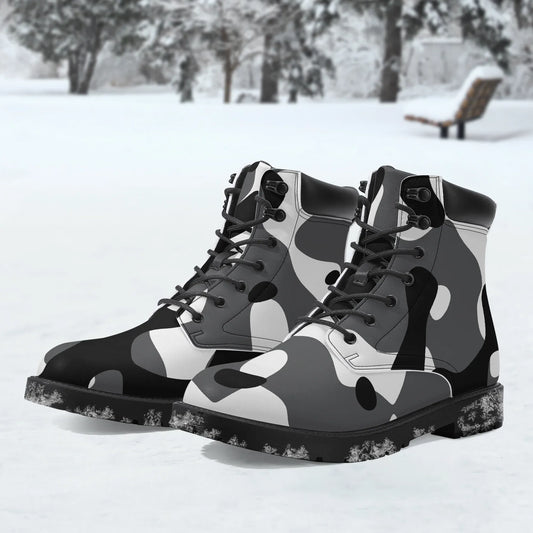 schwarz-weiss-camouflage-leder-boots-or-stylische-und-warme-winterstiefel-boots-jlr-design-1 - JLR Design
