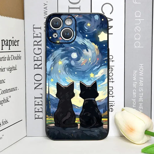 schwarze-katzen-unterm-sternenhimmel-fur-iphone-case-7-8-11-12-13-14-15-16-minipluspropromax-handyhulle-jlr-design-1 - JLR Design