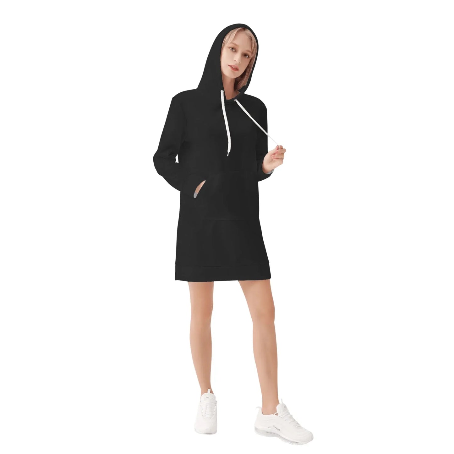 schwarzes-damen-hoodiekleid-warmes-velvet-kapuzenkleid-aus-weichem-samt-fleece-hoodiekleid-jlr-design-4 - JLR Design