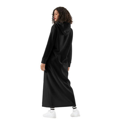 schwarzes-damen-maxi-hoodiekleid-knochellanges-kapuzenkleid-aus-weich-angerautem-fleece-hoodiekleid-jlr-design-2 - JLR Design