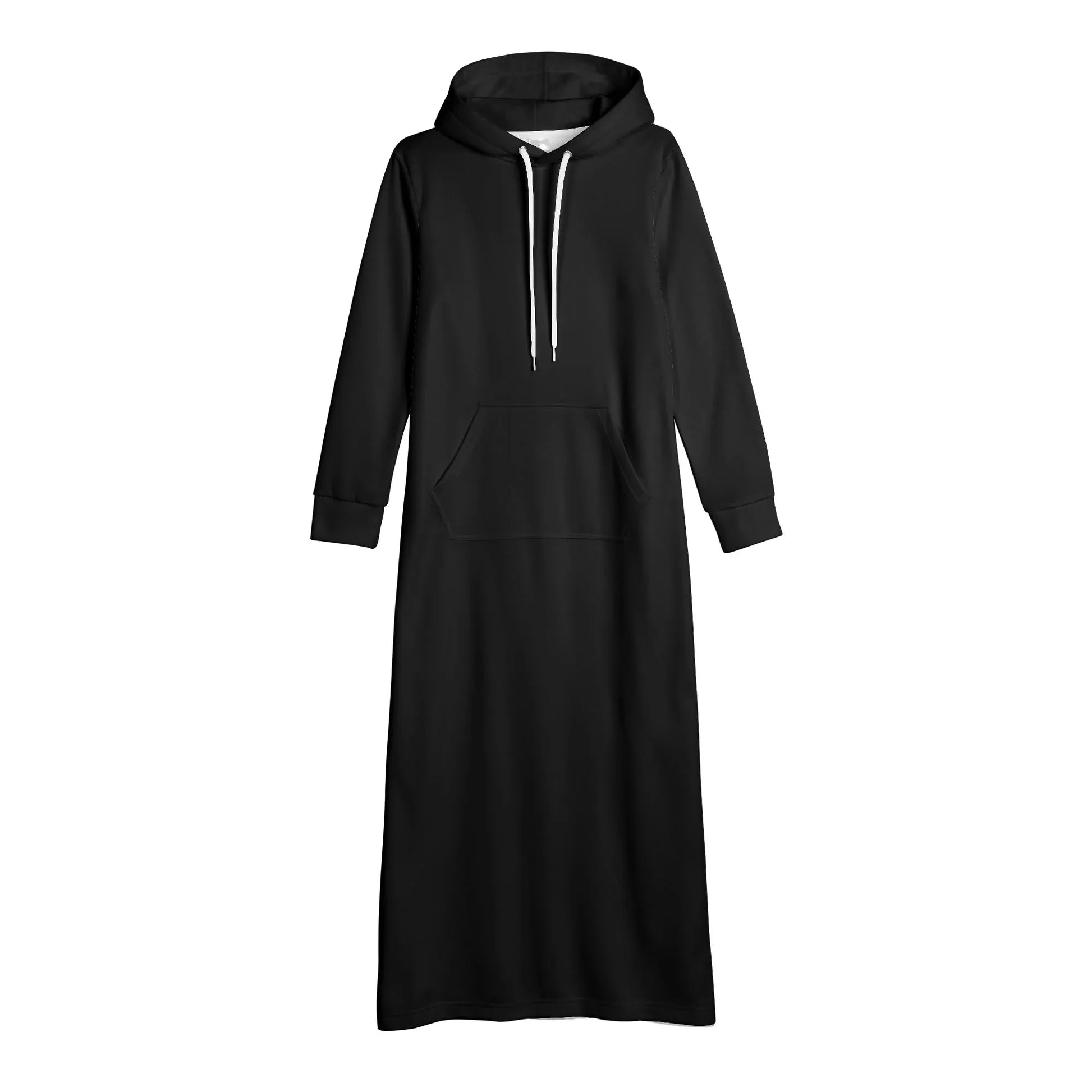 schwarzes-damen-maxi-hoodiekleid-knochellanges-kapuzenkleid-aus-weich-angerautem-fleece-hoodiekleid-jlr-design-4 - JLR Design