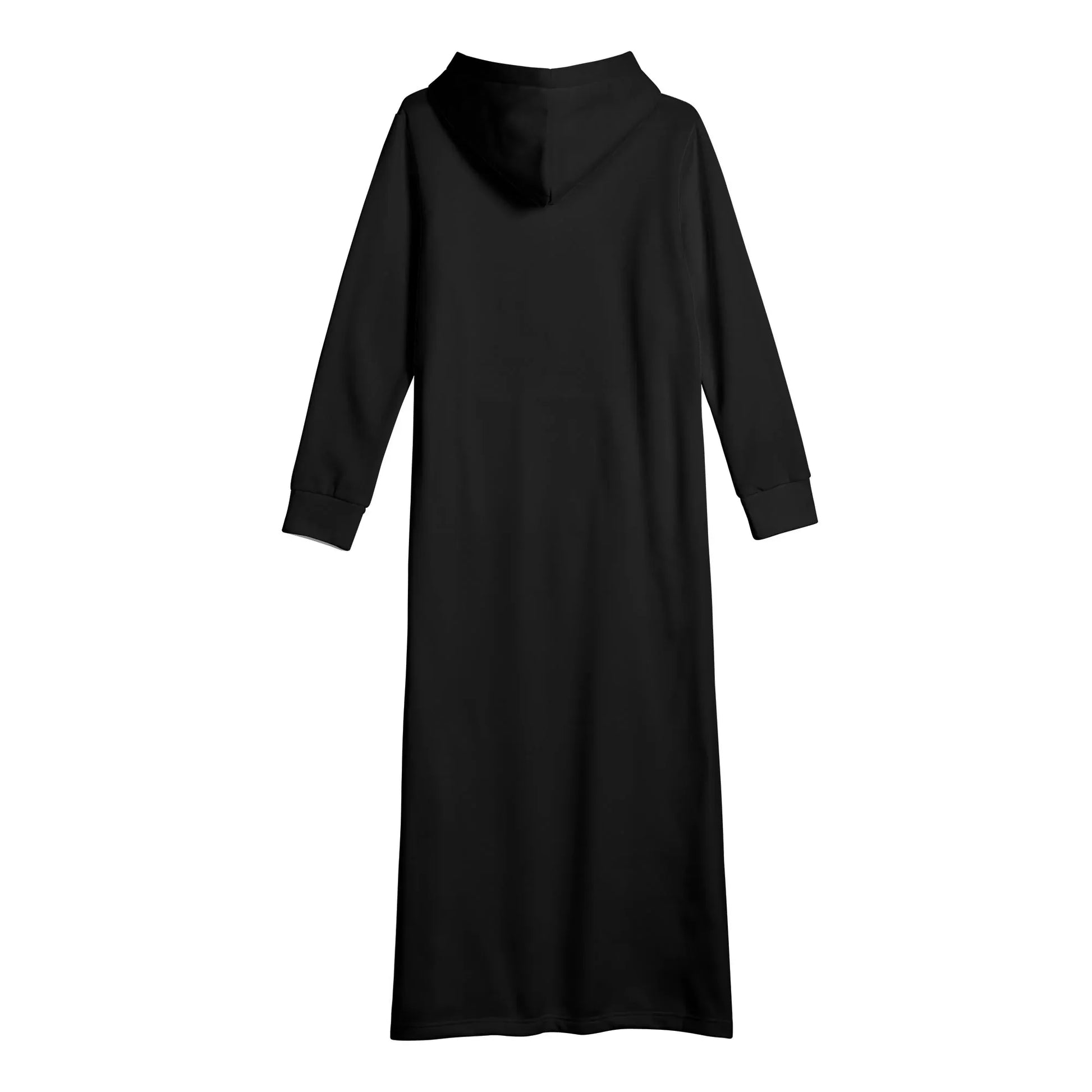 schwarzes-damen-maxi-hoodiekleid-knochellanges-kapuzenkleid-aus-weich-angerautem-fleece-hoodiekleid-jlr-design-5 - JLR Design