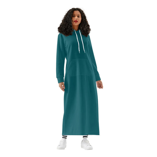 sherpa-blue-damen-maxi-hoodiekleid-knochellanges-kapuzenkleid-aus-weich-angerautem-fleece-hoodiekleid-jlr-design-1 - JLR Design