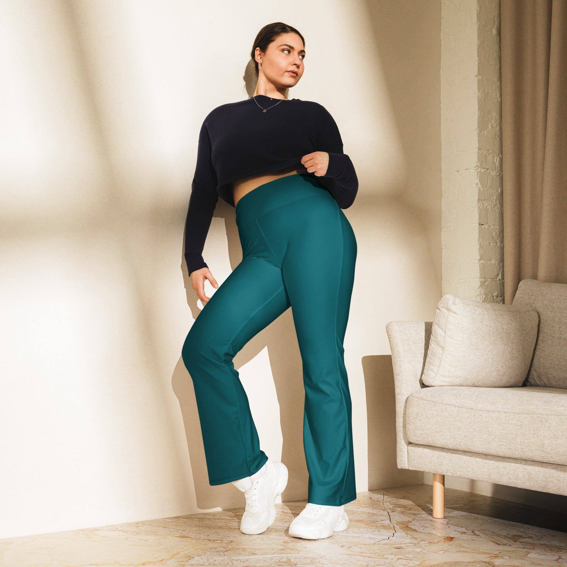 sherpa-blue-high-waist-flare-leggings-flare-leggings-jlr-design-3 - JLR Design