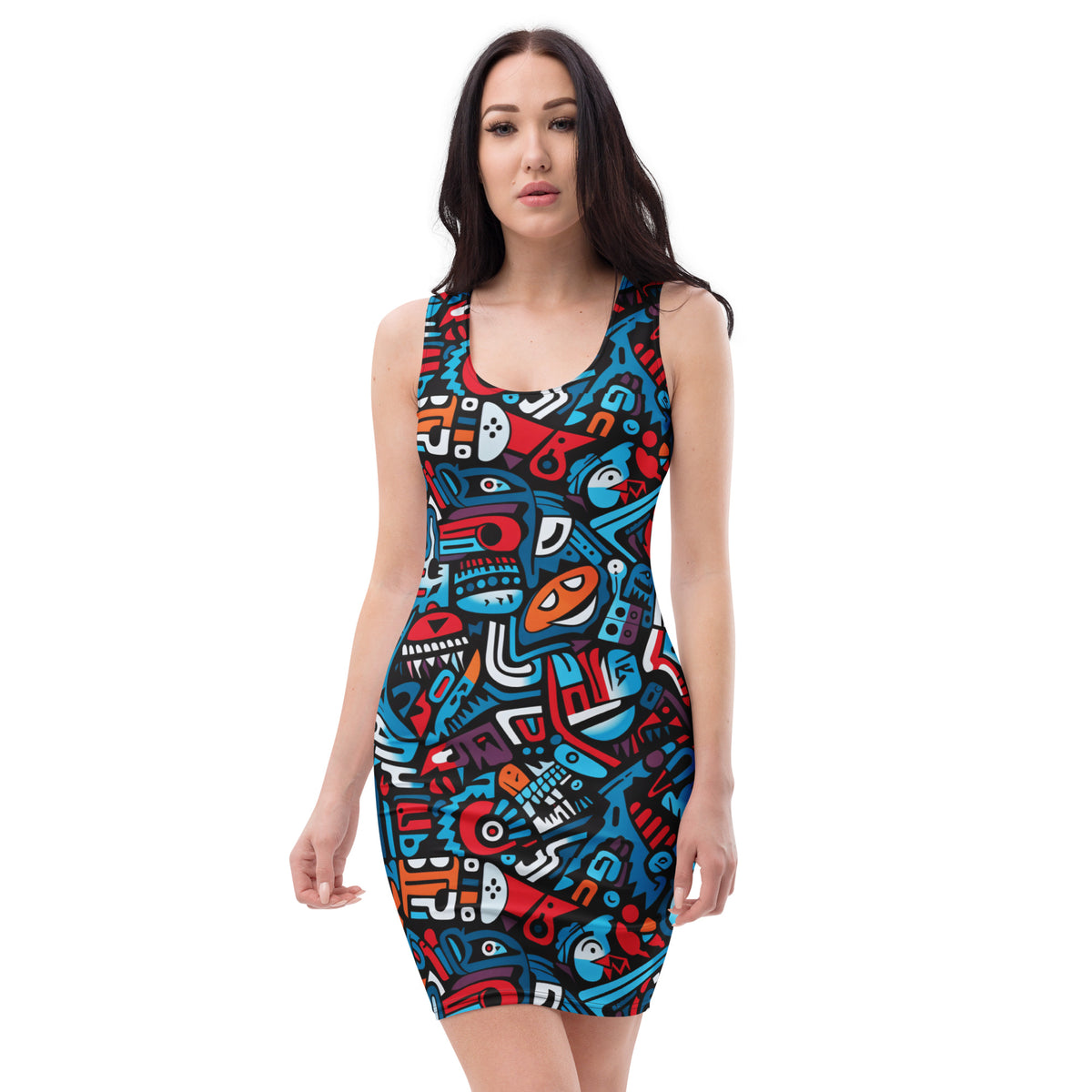 slim-fit-basic-kleid-colorful-graffiti-v6-slim-fit-basic-jlr-design-jlr-design-de-1 - JLR Design