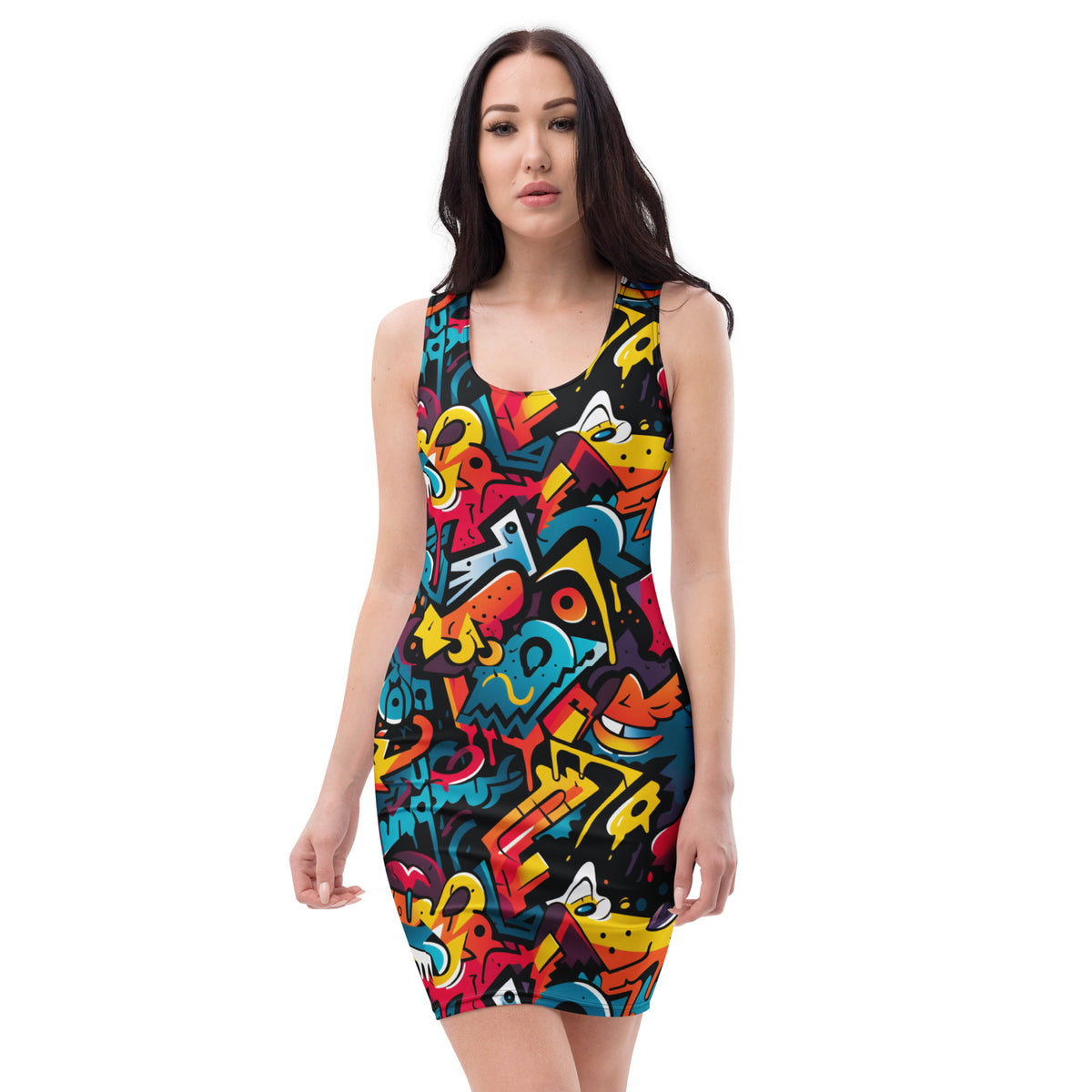 slim-fit-basic-kleid-colorful-graffiti-v7-slim-fit-basic-jlr-design-jlr-design-de-1 - JLR Design