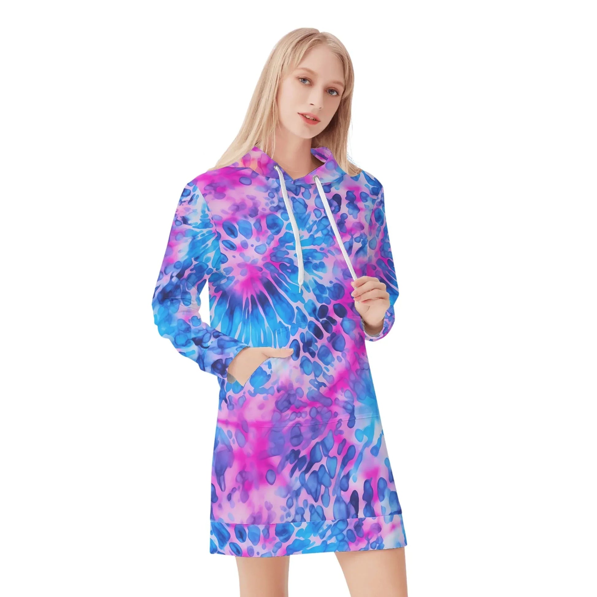 tie-dye-v1-damen-hoodiekleid-warmes-velvet-kapuzenkleid-aus-weichem-samt-fleece-hoodiekleid-jlr-design-1 - JLR Design