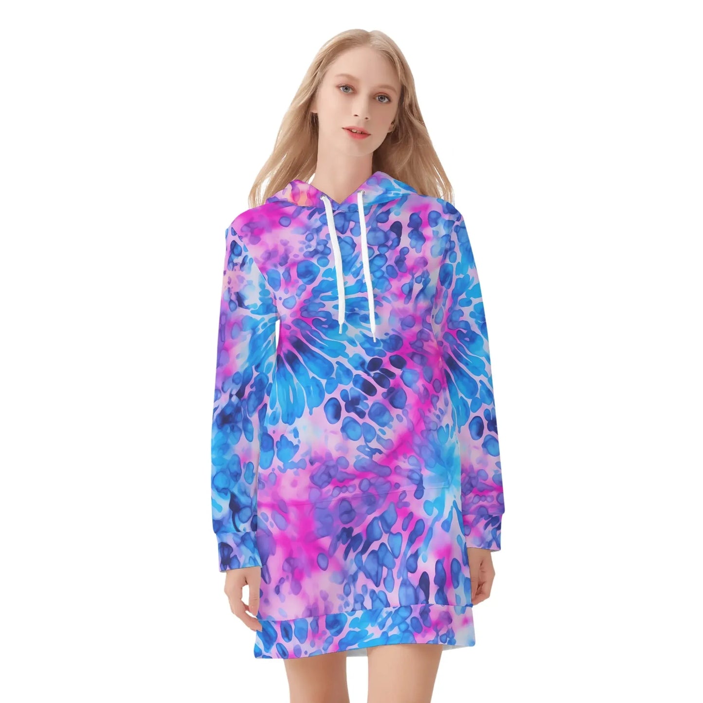 tie-dye-v1-damen-hoodiekleid-warmes-velvet-kapuzenkleid-aus-weichem-samt-fleece-hoodiekleid-jlr-design-3 - JLR Design