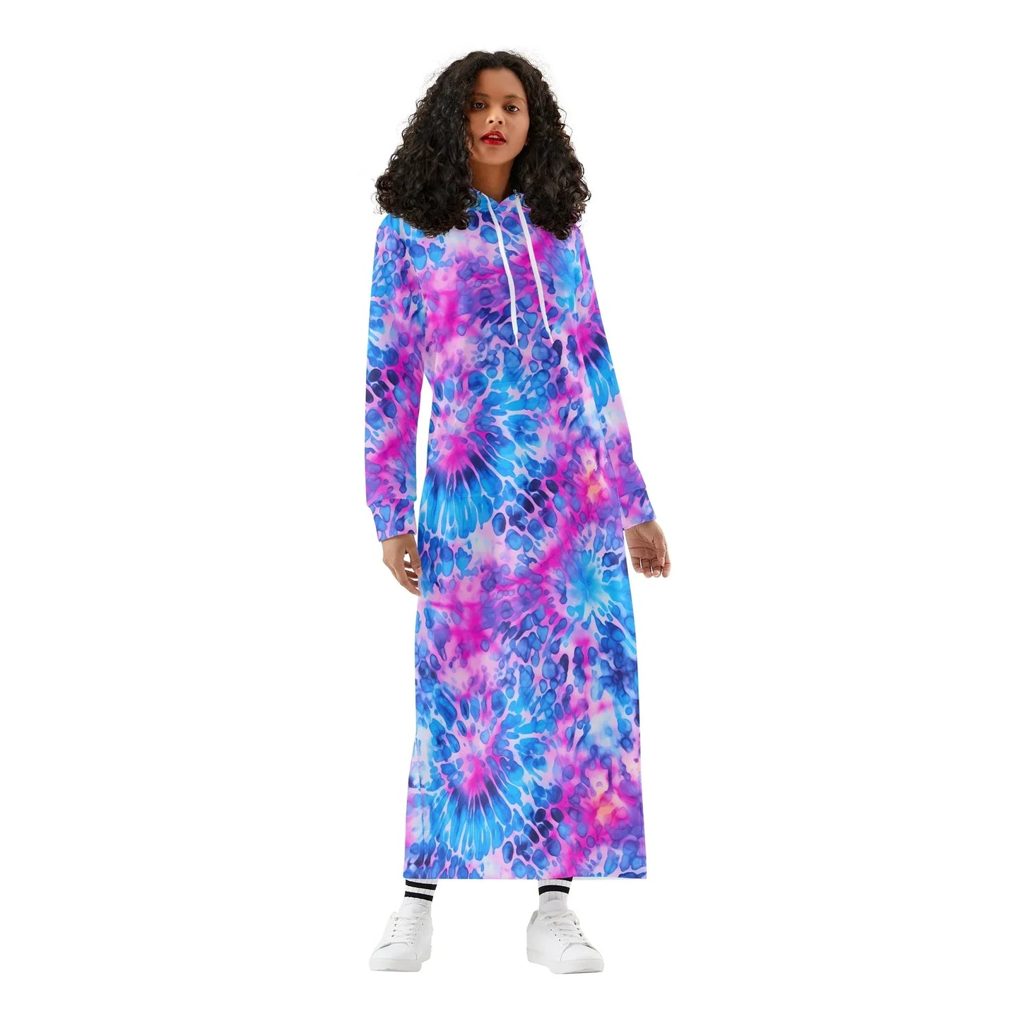 tie-dye-v2-damen-maxi-hoodiekleid-knochellanges-kapuzenkleid-aus-weich-angerautem-fleece-hoodiekleid-jlr-design-1 - JLR Design