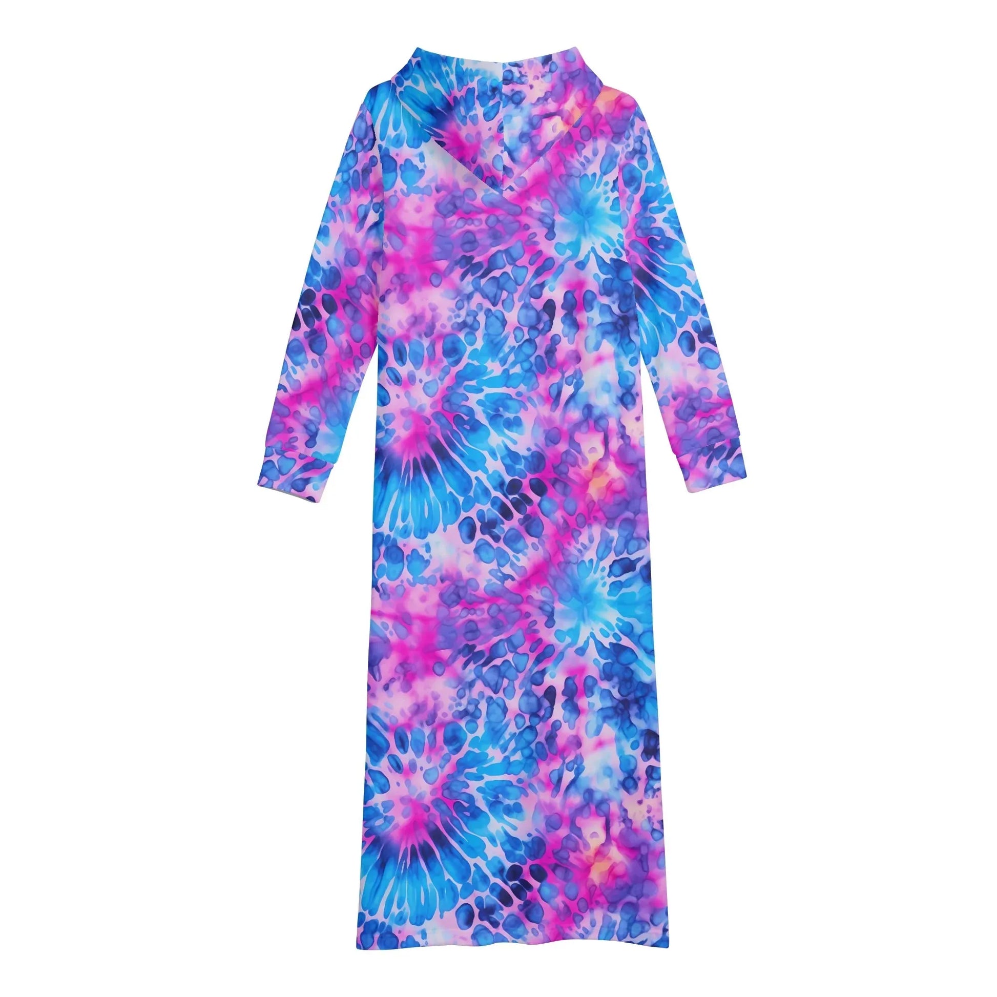 tie-dye-v2-damen-maxi-hoodiekleid-knochellanges-kapuzenkleid-aus-weich-angerautem-fleece-hoodiekleid-jlr-design-5 - JLR Design