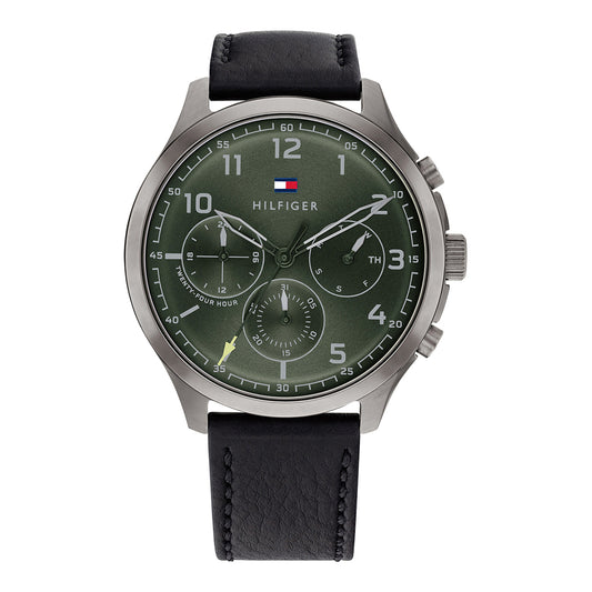 tommy-hilfiger-asher-herrenuhr-1791856-or-multifunktion-or-grunes-zifferblatt-and-graues-gehause-mit-lederarmband-markenuhren-jlr-design-1 - JLR Design