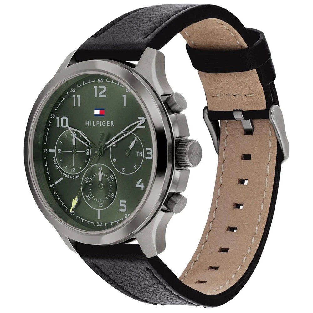 tommy-hilfiger-asher-herrenuhr-1791856-or-multifunktion-or-grunes-zifferblatt-and-graues-gehause-mit-lederarmband-markenuhren-jlr-design-2 - JLR Design