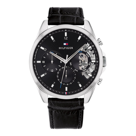 tommy-hilfiger-baker-herrenuhr-1710449-or-skelett-optik-or-schwarzes-lederarmband-and-multifunktion-markenuhren-jlr-design-1 - JLR Design