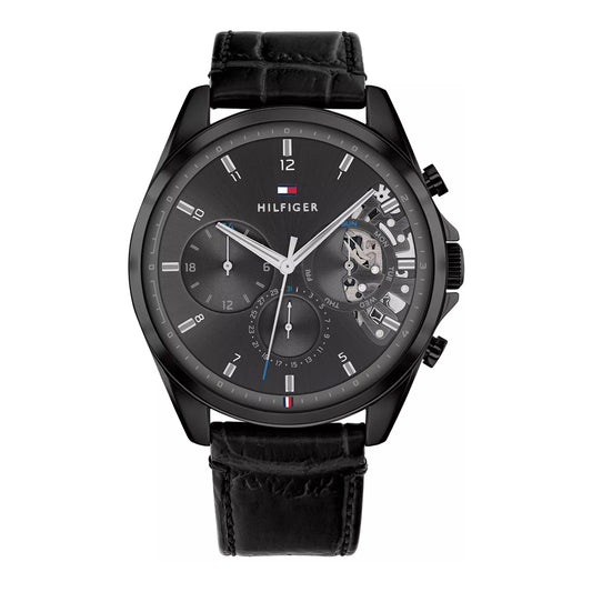 tommy-hilfiger-baker-herrenuhr-1710452-or-all-black-skelett-optik-or-schwarzes-gehause-and-lederarmband-markenuhren-jlr-design-1 - JLR Design
