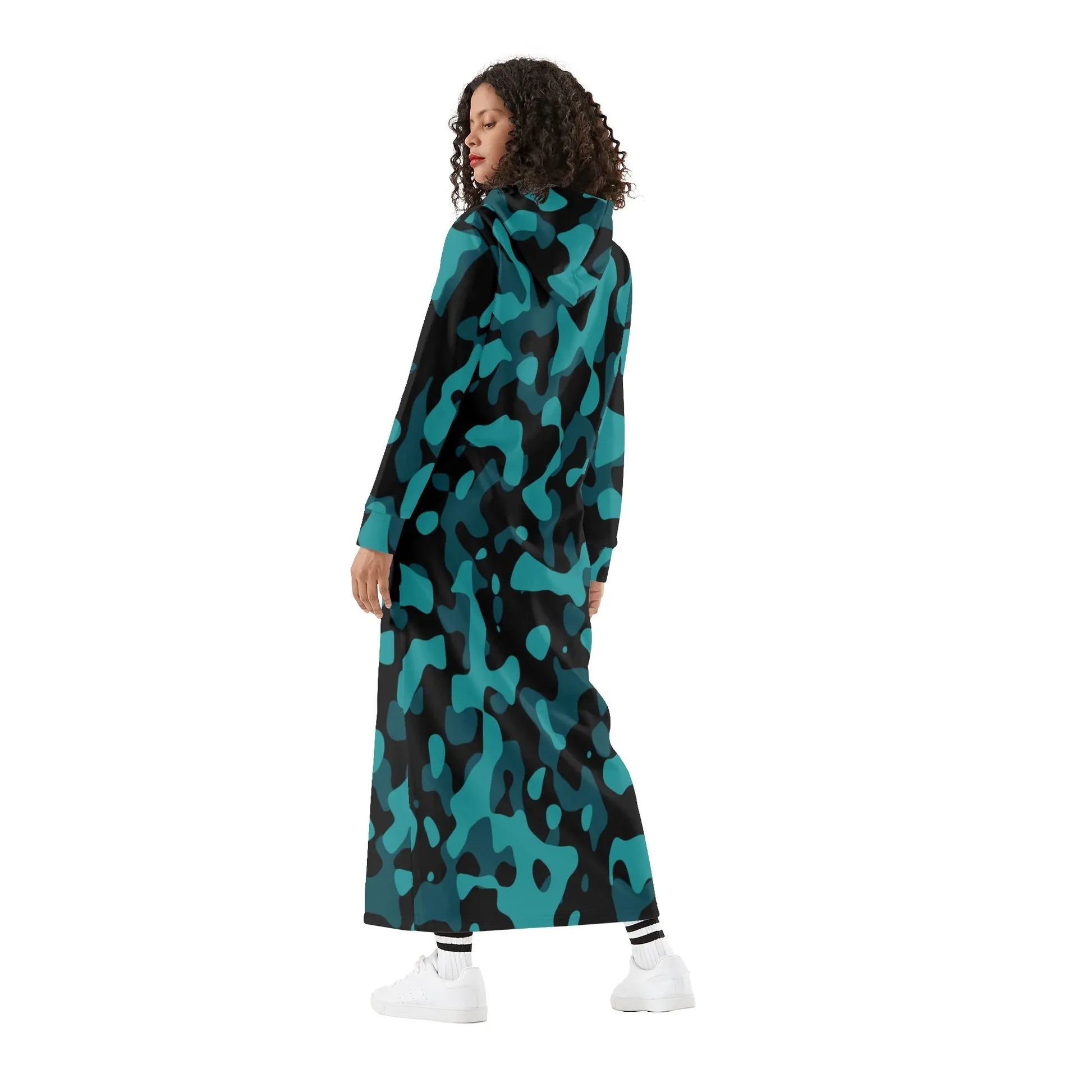 turkis-camouflage-damen-maxi-hoodiekleid-knochellanges-kapuzenkleid-aus-weich-angerautem-fleece-hoodiekleid-jlr-design-2 - JLR Design