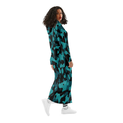 turkis-camouflage-damen-maxi-hoodiekleid-knochellanges-kapuzenkleid-aus-weich-angerautem-fleece-hoodiekleid-jlr-design-3 - JLR Design