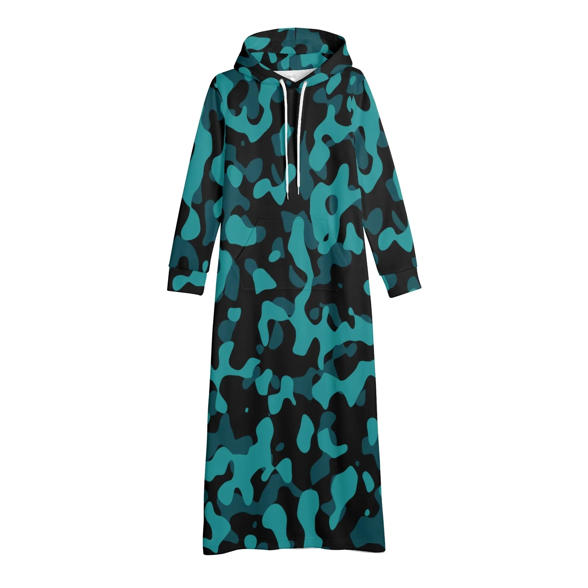 turkis-camouflage-damen-maxi-hoodiekleid-knochellanges-kapuzenkleid-aus-weich-angerautem-fleece-hoodiekleid-jlr-design-4 - JLR Design
