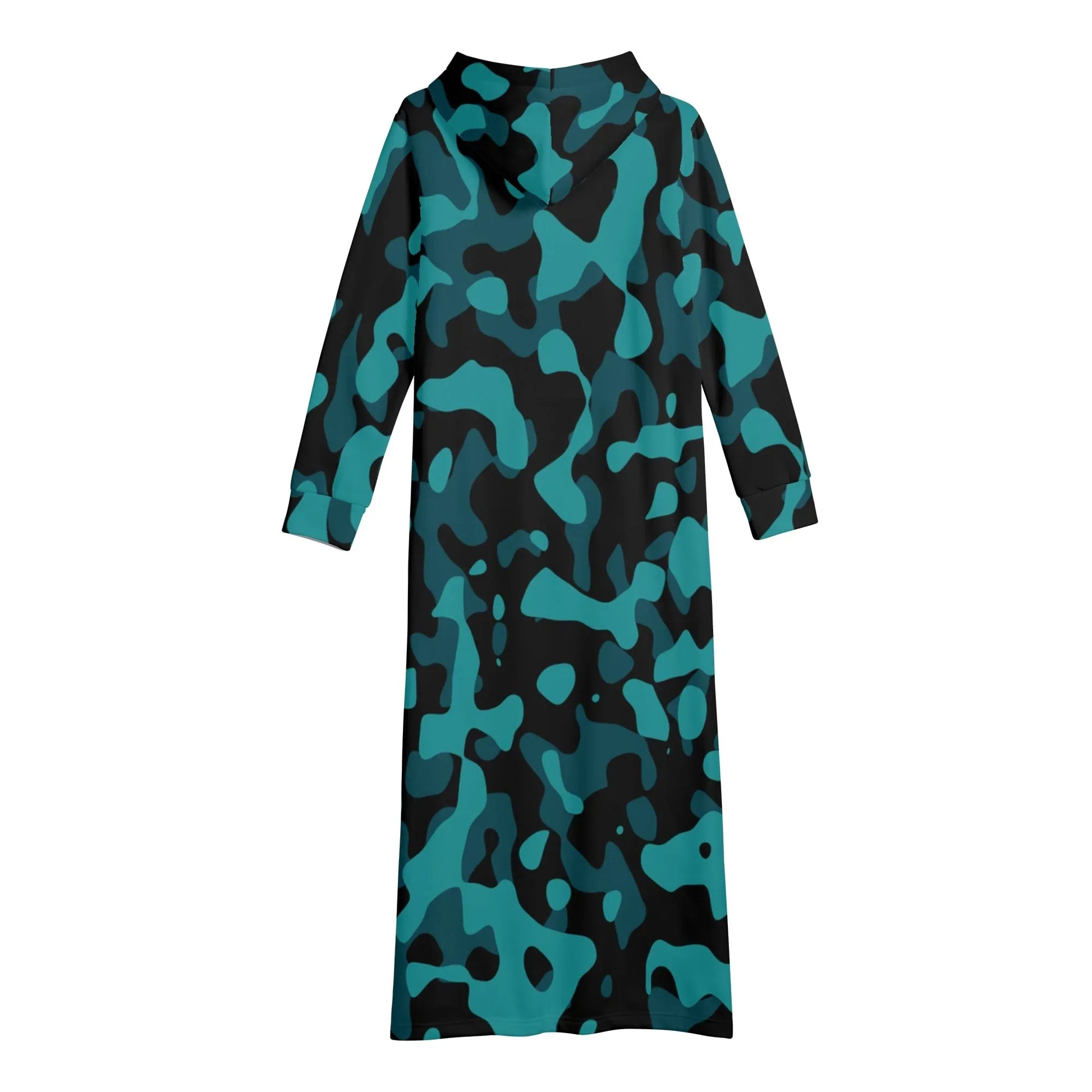 turkis-camouflage-damen-maxi-hoodiekleid-knochellanges-kapuzenkleid-aus-weich-angerautem-fleece-hoodiekleid-jlr-design-5 - JLR Design