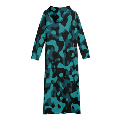 turkis-camouflage-damen-maxi-hoodiekleid-knochellanges-kapuzenkleid-aus-weich-angerautem-fleece-hoodiekleid-jlr-design-5 - JLR Design