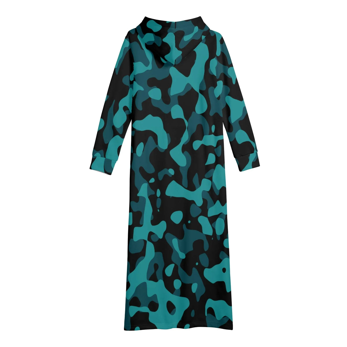 turkis-camouflage-damen-maxi-hoodiekleid-knochellanges-kapuzenkleid-aus-weich-angerautem-fleece-hoodiekleid-jlr-design-jlr-design-de-5 - JLR Design