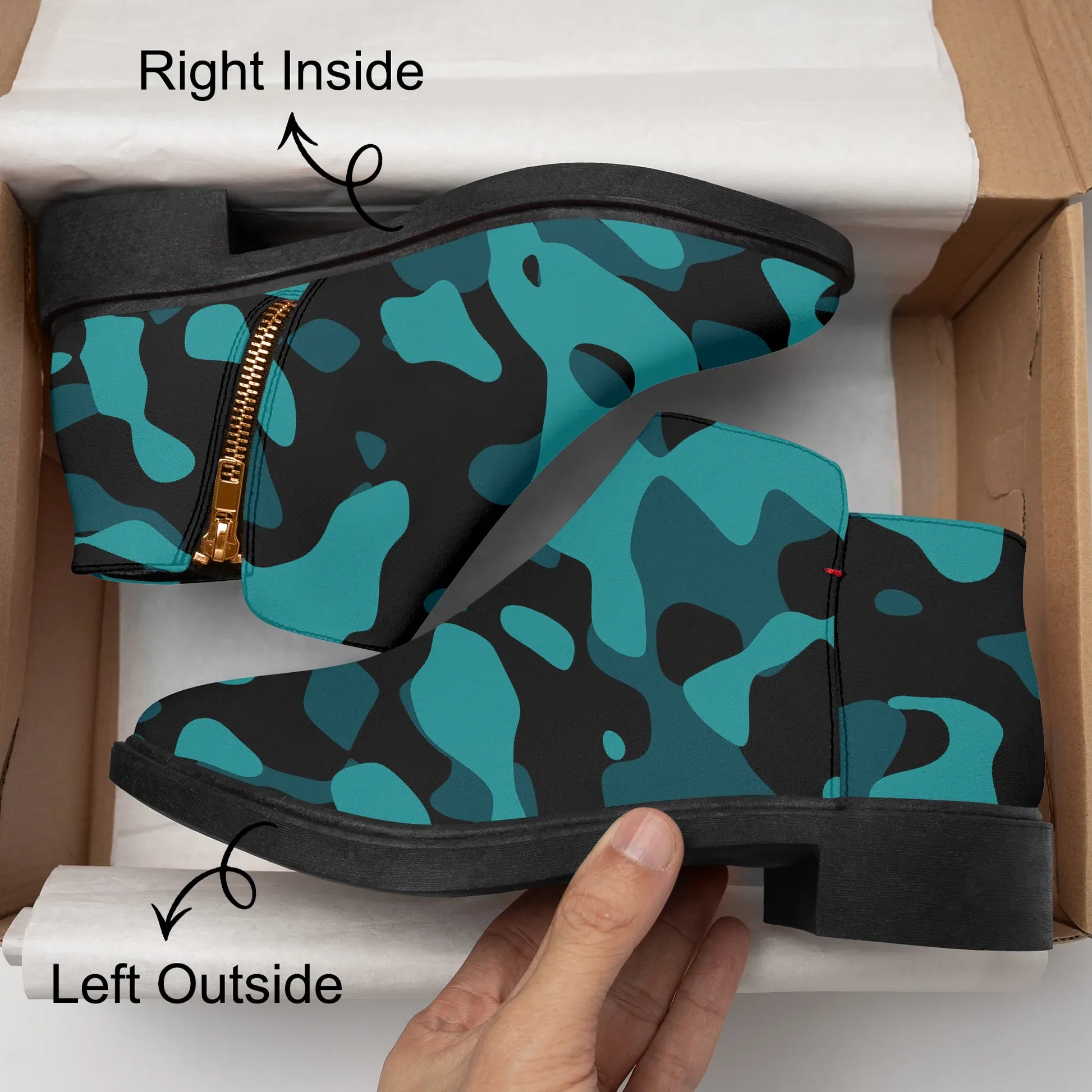 turkis-camouflage-elegante-reissverschluss-stiefeletten-stiefeletten-jlr-design-8 - JLR Design