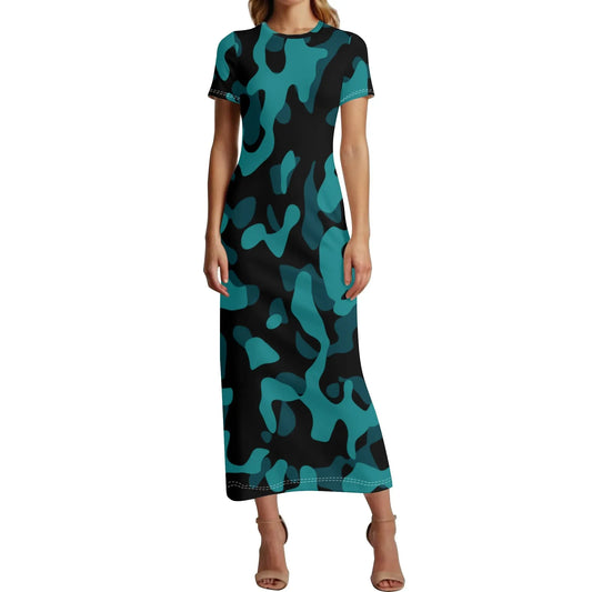 turkis-camouflage-short-sleeve-long-dress-long-dress-jlr-design-1 - JLR Design