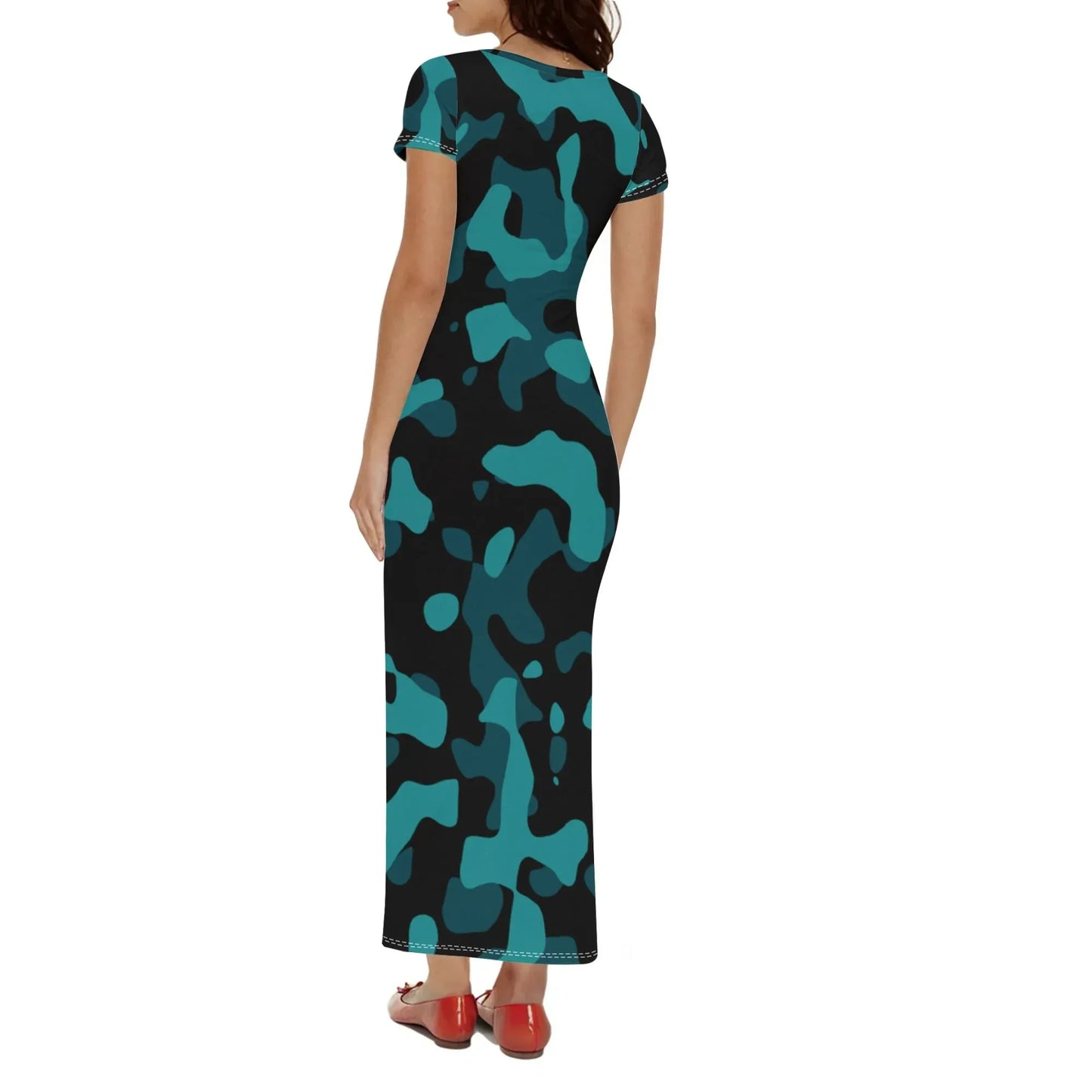 turkis-camouflage-short-sleeve-long-dress-long-dress-jlr-design-2 - JLR Design