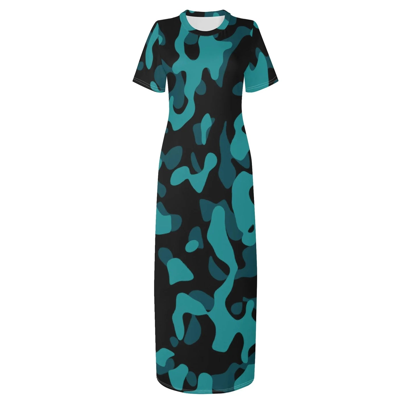 turkis-camouflage-short-sleeve-long-dress-long-dress-jlr-design-3 - JLR Design
