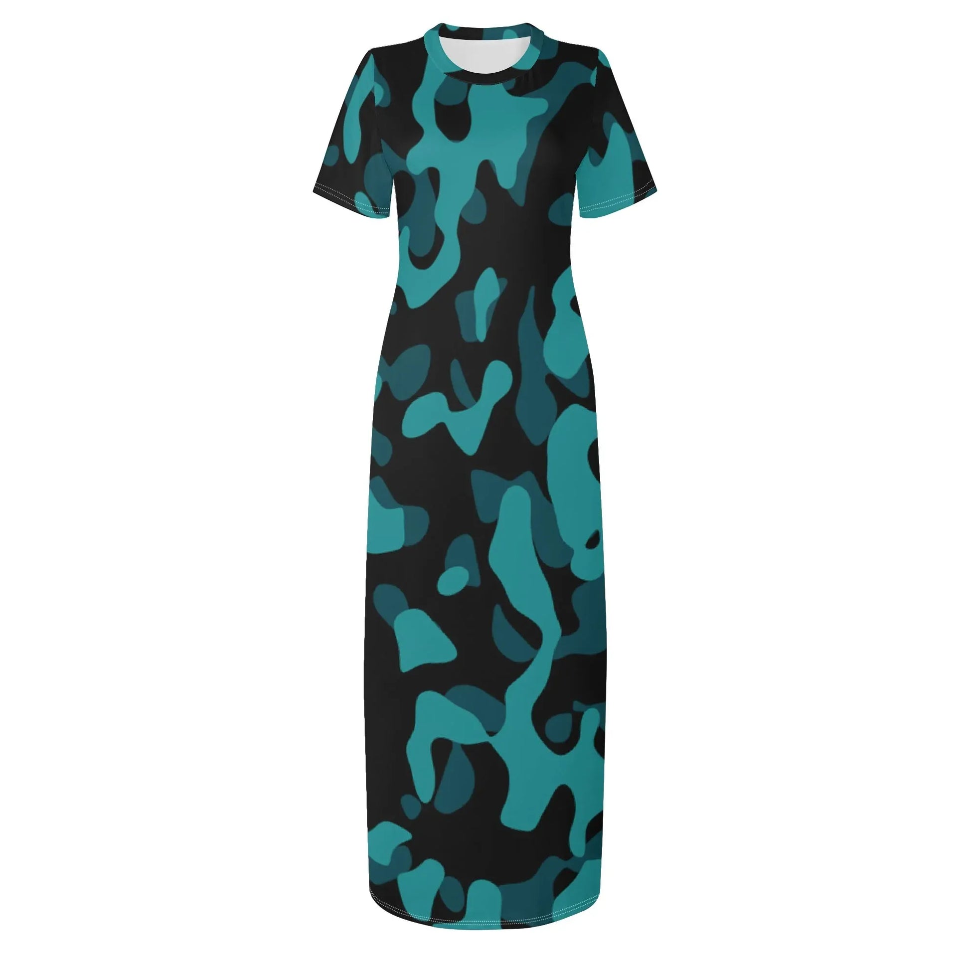 turkis-camouflage-short-sleeve-long-dress-long-dress-jlr-design-3 - JLR Design