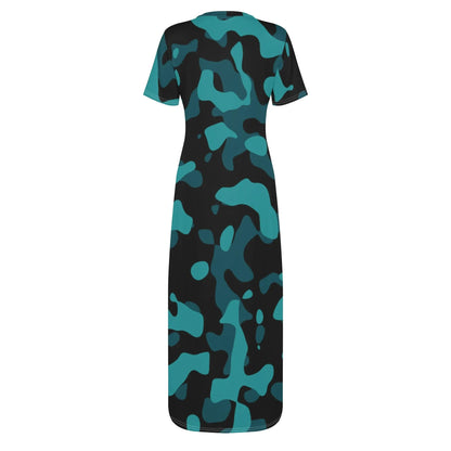 turkis-camouflage-short-sleeve-long-dress-long-dress-jlr-design-4 - JLR Design