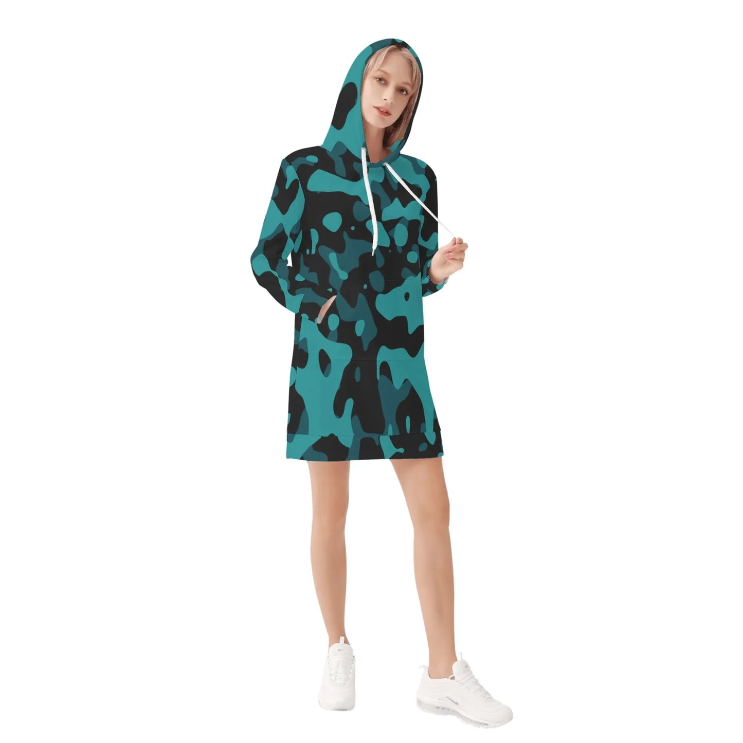 turkise-camouflage-damen-hoodiekleid-warmes-velvet-kapuzenkleid-aus-weichem-samt-fleece-hoodiekleid-jlr-design-4 - JLR Design