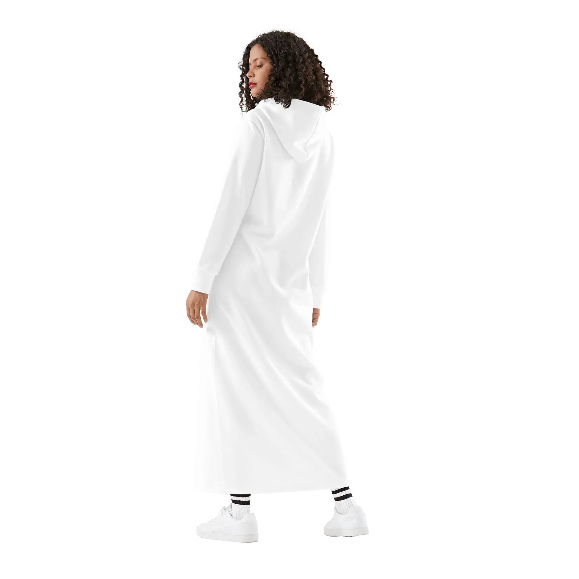 weisses-damen-maxi-hoodiekleid-knochellanges-kapuzenkleid-aus-weich-angerautem-fleece-hoodiekleid-jlr-design-2 - JLR Design