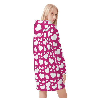 white-hearts-damen-hoodiekleid-warmes-velvet-kapuzenkleid-aus-weichem-samt-fleece-hoodiekleid-jlr-design-2 - JLR Design