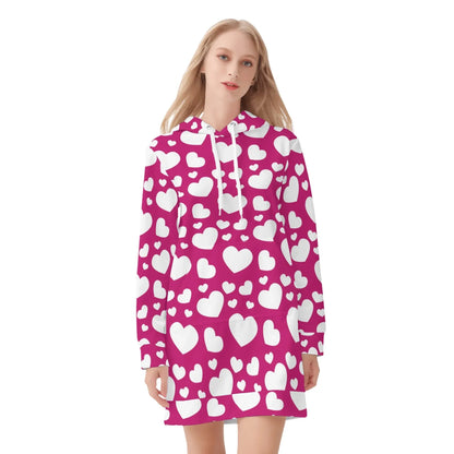 white-hearts-damen-hoodiekleid-warmes-velvet-kapuzenkleid-aus-weichem-samt-fleece-hoodiekleid-jlr-design-3 - JLR Design