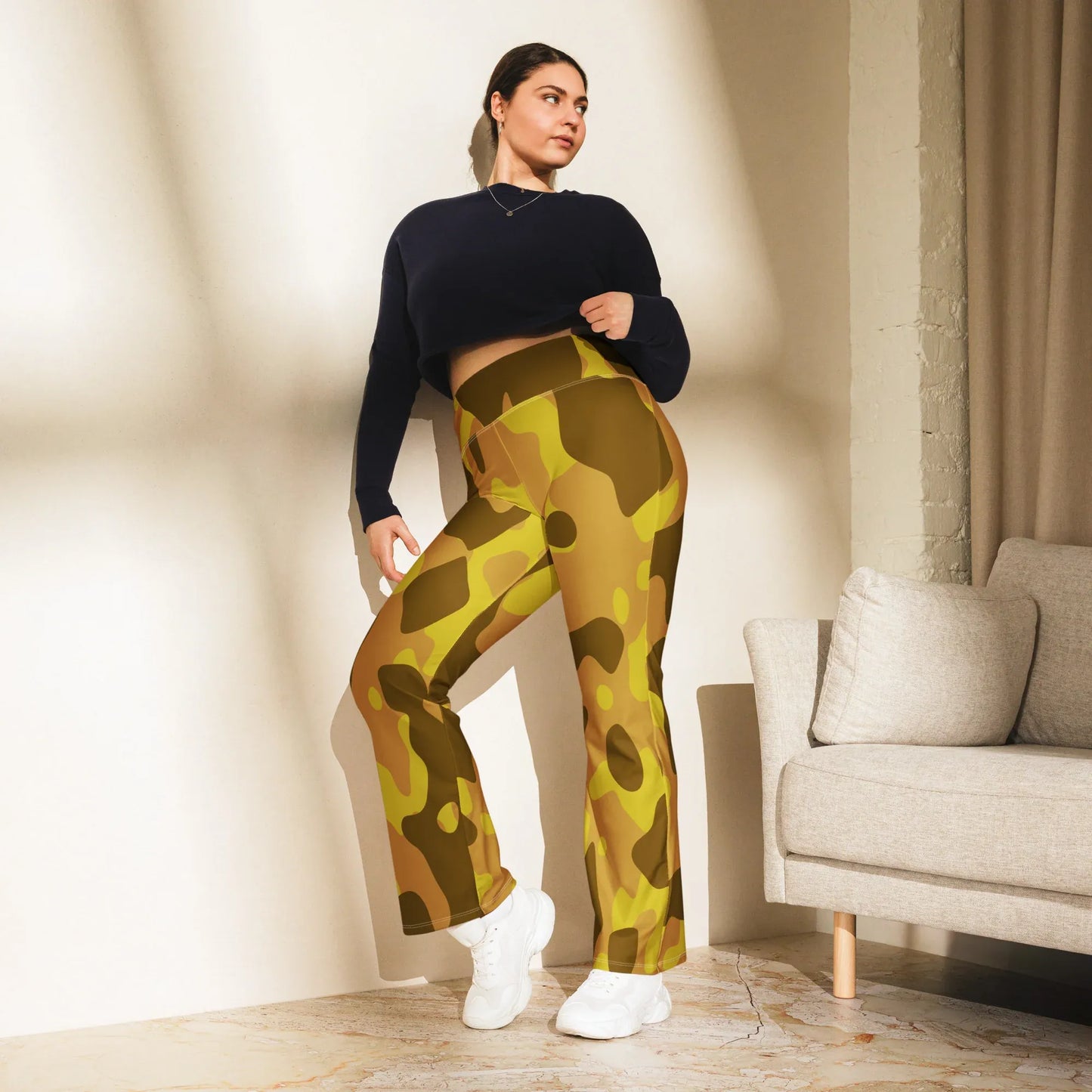yellow-camouflage-high-waist-flare-leggings-flare-leggings-jlr-design-3 - JLR Design