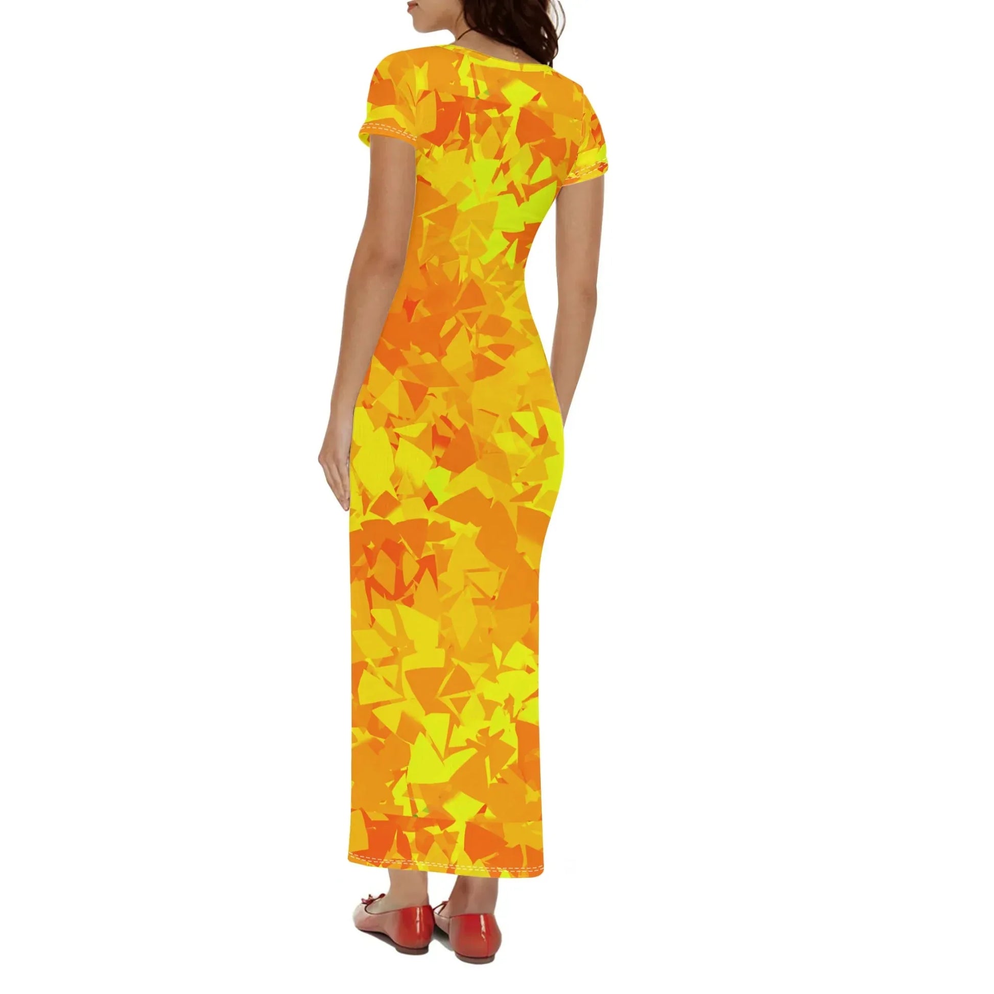 yellow-crystal-short-sleeve-long-dress-long-dress-jlr-design-2 - JLR Design