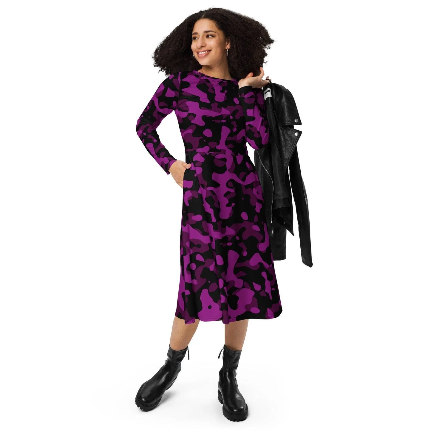 black-violet-camouflage-langarmliges-midikleid-midikleid-jlr-design-2 - JLR Design