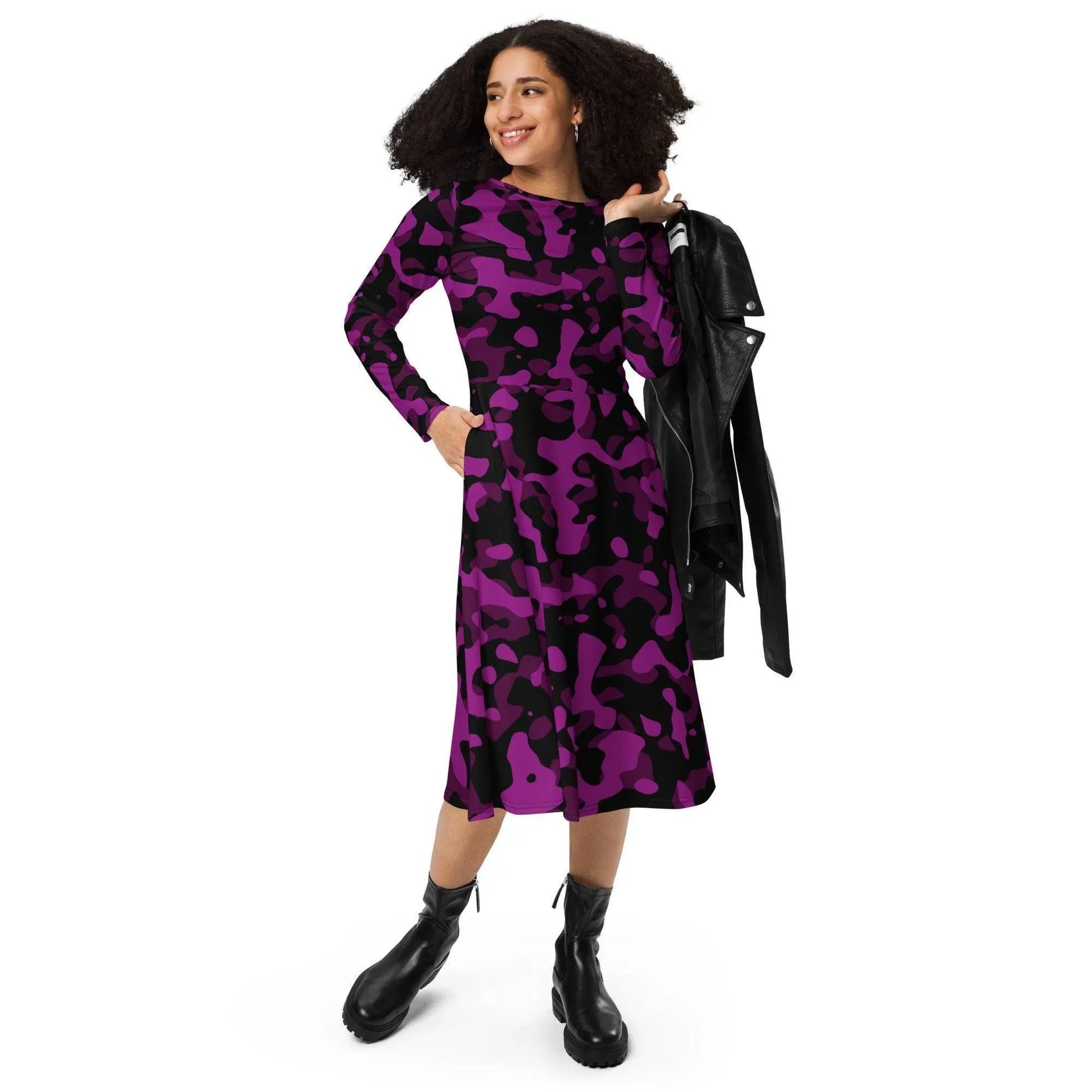 black-violet-camouflage-langarmliges-midikleid-midikleid-jlr-design-2 - JLR Design