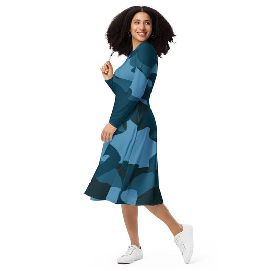 blaues-camouflage-langarmliges-midikleid-midikleid-jlr-design-1 - JLR Design
