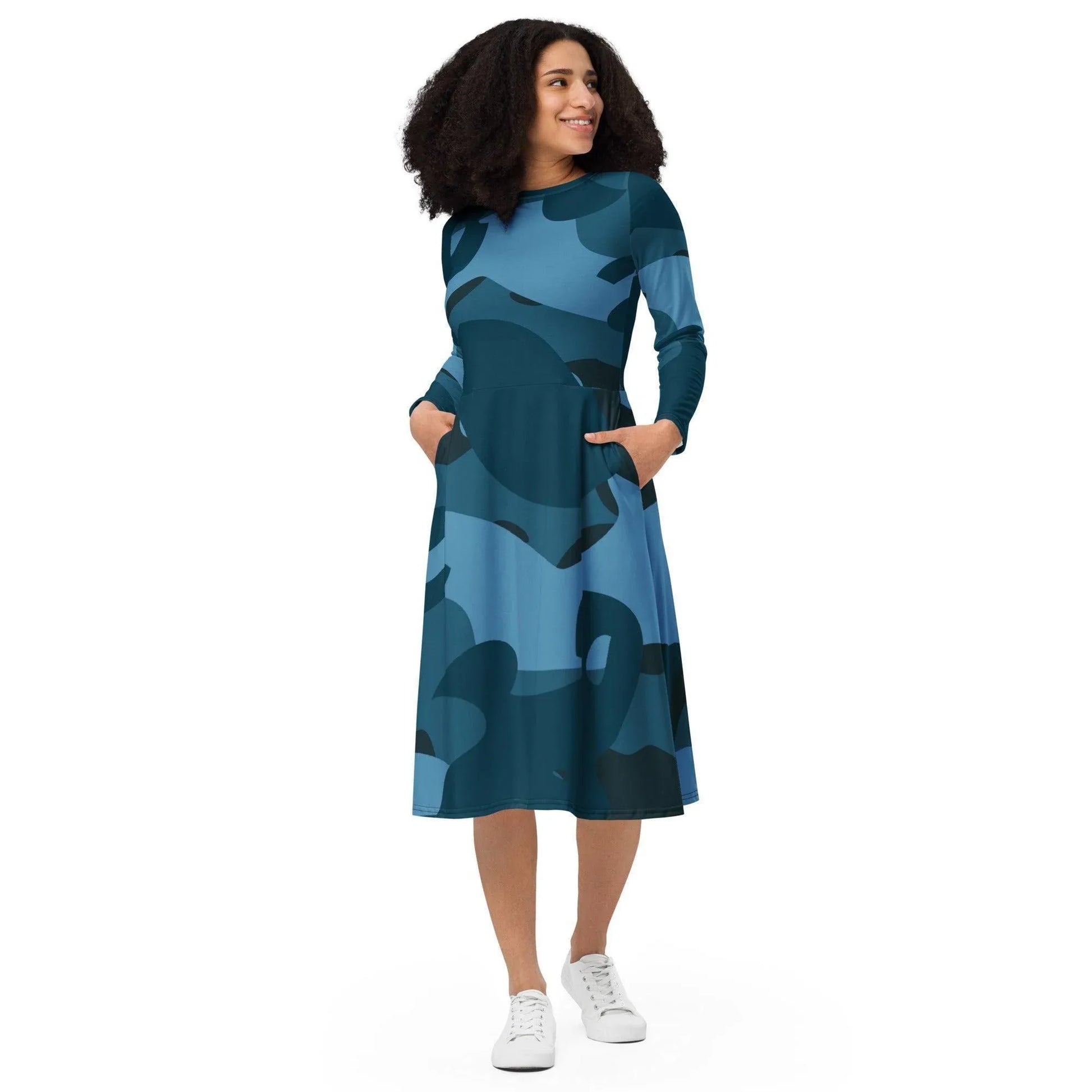 blaues-camouflage-langarmliges-midikleid-midikleid-jlr-design-2 - JLR Design