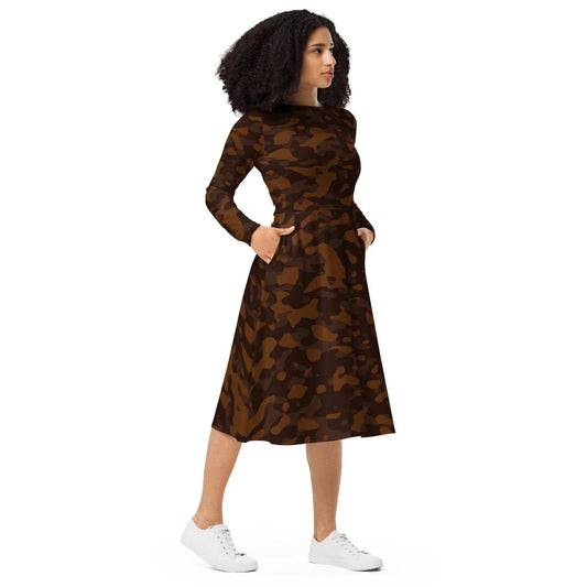 braunes-camouflage-langarmliges-midikleid-midikleid-jlr-design-1 - JLR Design