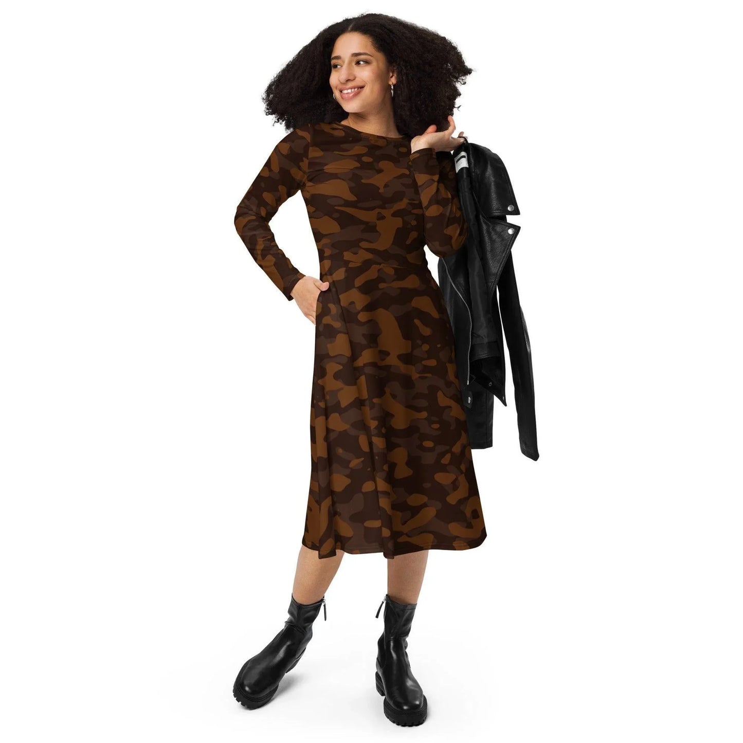braunes-camouflage-langarmliges-midikleid-midikleid-jlr-design-2 - JLR Design