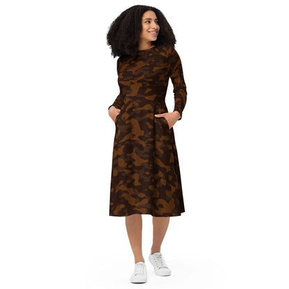 braunes-camouflage-langarmliges-midikleid-midikleid-jlr-design-4 - JLR Design
