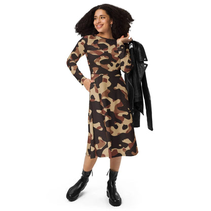 brown-camouflage-langarmliges-midikleid-midikleid-jlr-design-2 - JLR Design