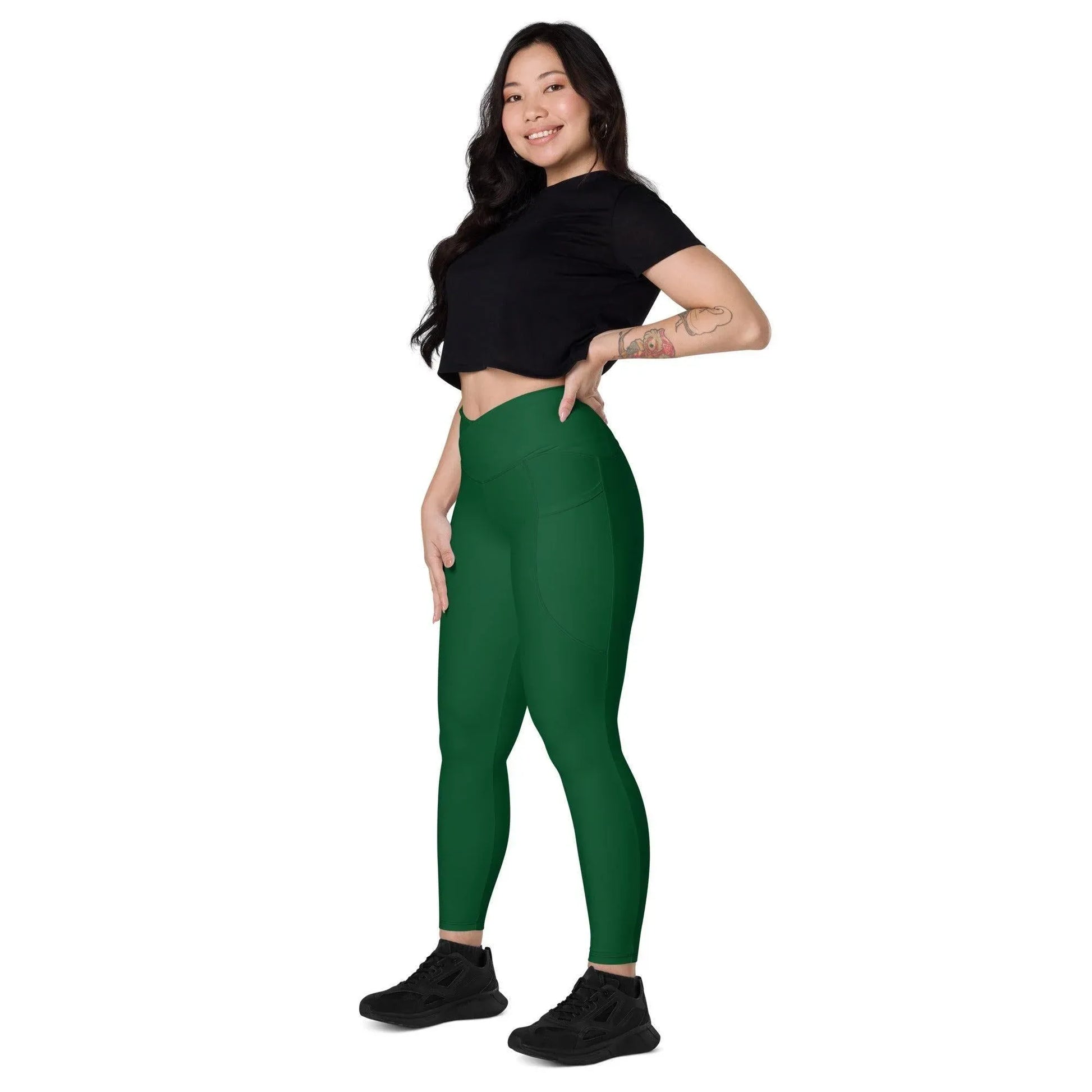 forest-green-damen-v-bund-leggings-mit-taschen-v-bund-leggings-jlr-design-7 - JLR Design