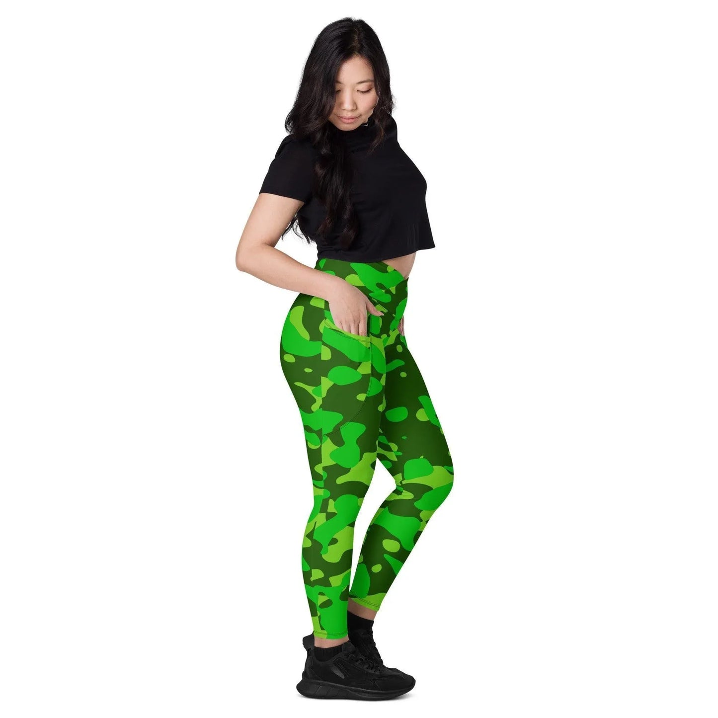 lime-green-camouflage-damen-v-bund-leggings-mit-taschen-v-bund-leggings-jlr-design-3 - JLR Design