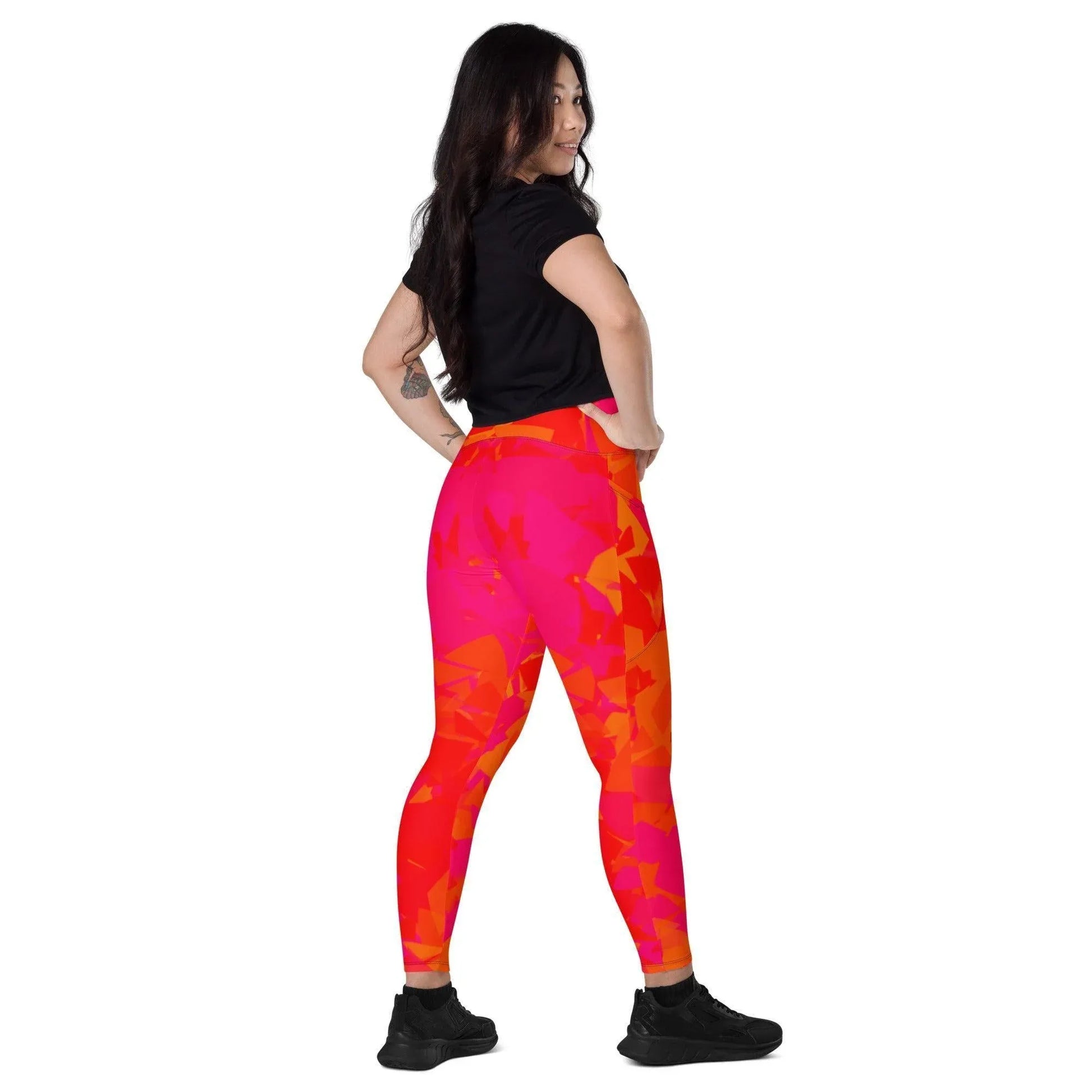 red-crystal-damen-v-bund-leggings-mit-taschen-v-bund-leggings-jlr-design-2 - JLR Design