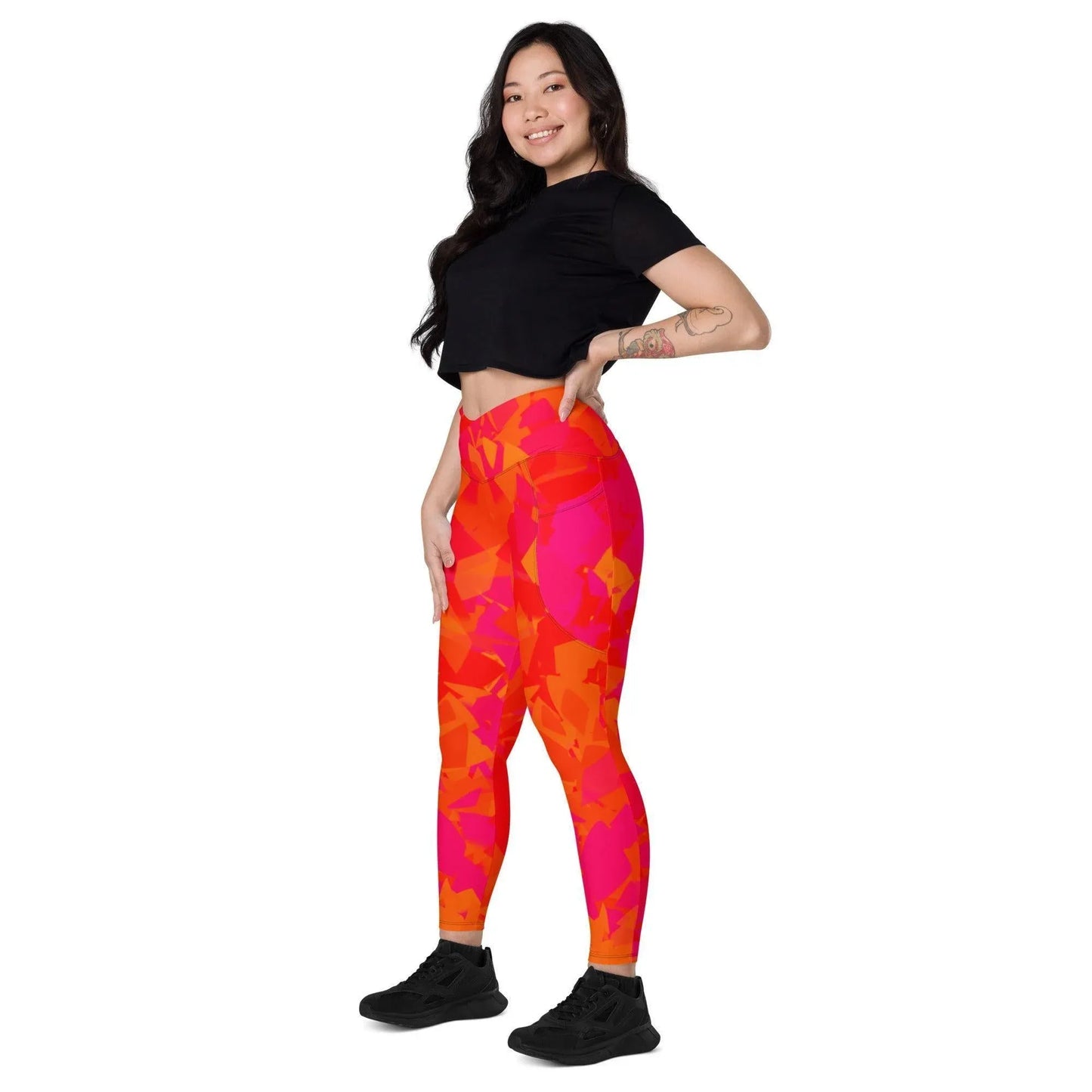red-crystal-damen-v-bund-leggings-mit-taschen-v-bund-leggings-jlr-design-7 - JLR Design