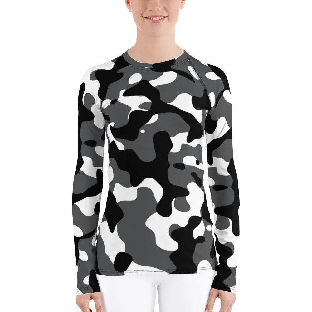 schwarz-grau-weiss-camouflage-damen-rash-guard-rash-guard-jlr-design-1 - JLR Design